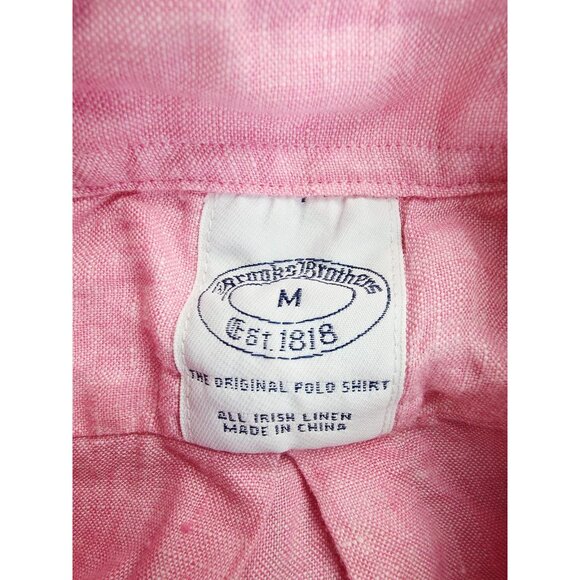 Brooks Brothers Size Medium Pink All Irish Linen Short Sleeve Button Down Shirt - Picture 4 of 10